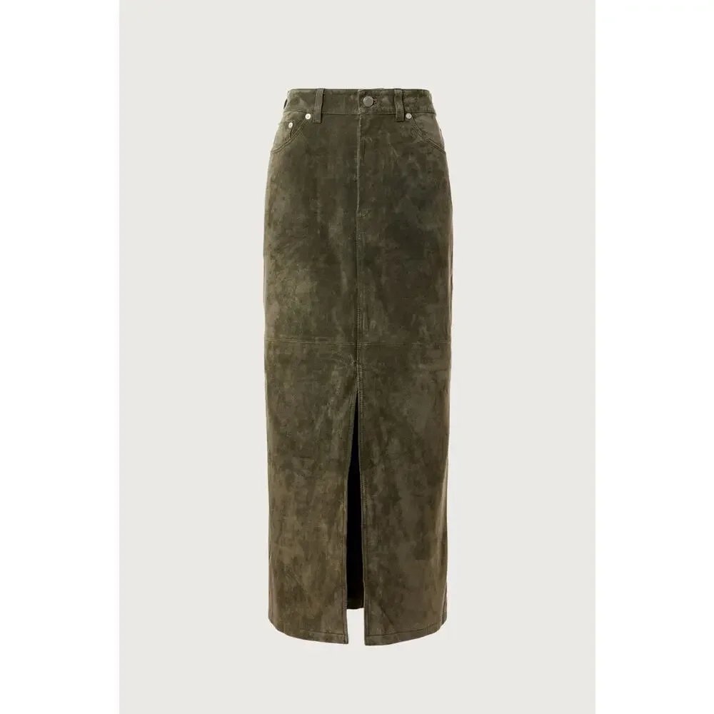 BlankNYC Hunter Green Retro Suede Leather Front Slit Pencil Midi Skirt Size 27 - Picture 5 of 16